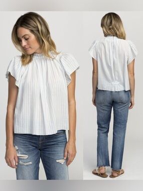 Trovata Striped Cotton Blouse Ruffle Sleeve Boho Cottagecore Chic Top Size S